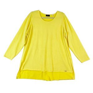 Tahari Sweater Top Women's 1X Yellow‎ Long Sleeve Knit High Low Hem